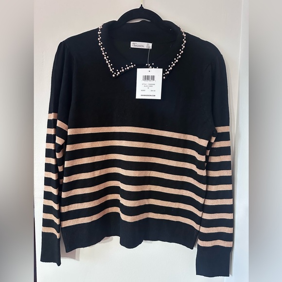 89th & Madison Sweaters - 89th + Madison Pearl Collar Striped Sweater – NWT
